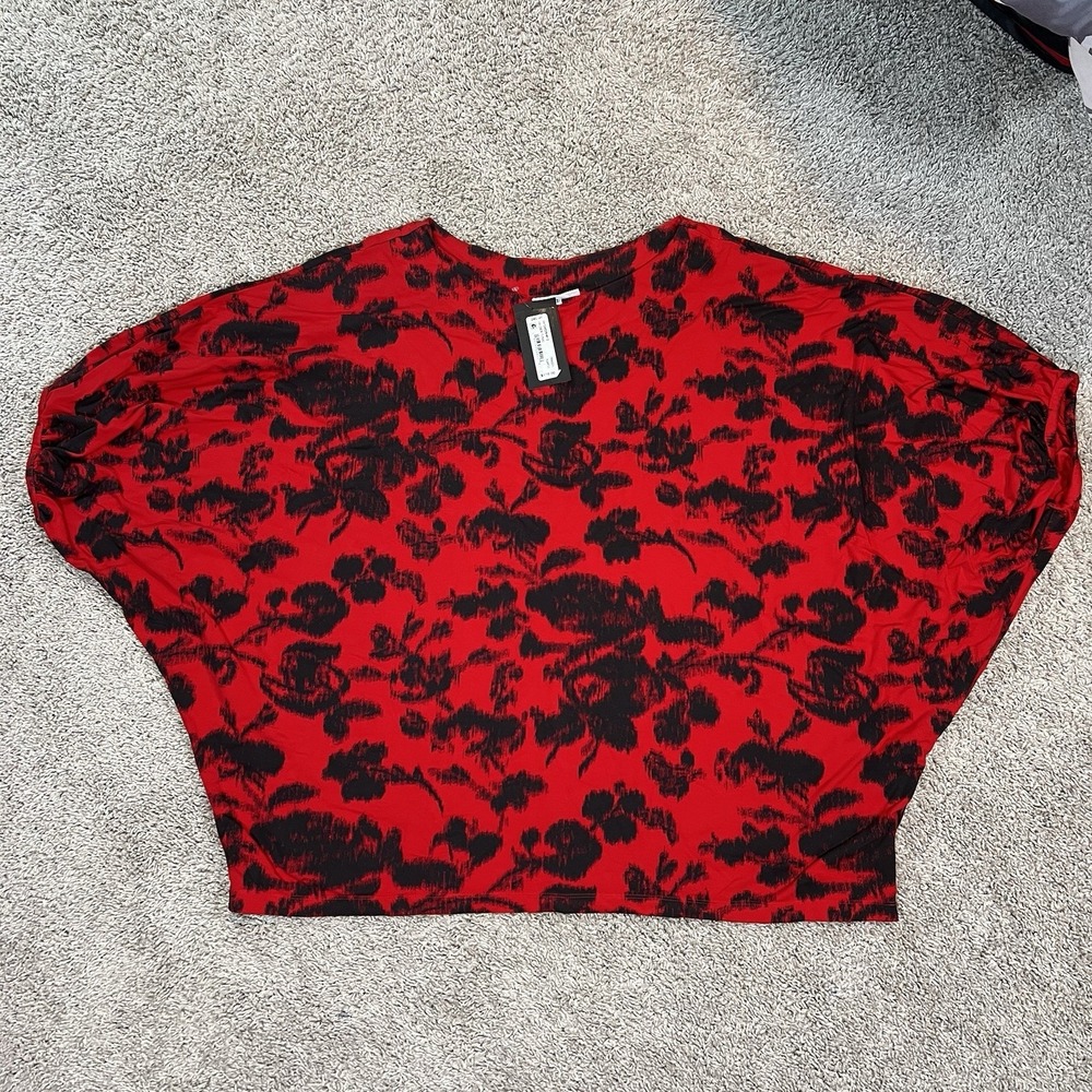 Bryn Walker Wilder‎ Elbow Dolman Tunic Women's XL Dragon Red Black Relaxed